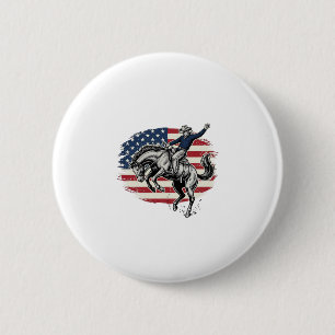 Badge Rond 5 Cm Cow-boy de Rodéo Vintage Patriotique Cavalier de C