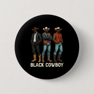 Badge Rond 5 Cm Cow-boy noir western rodéo africain mélanine garço