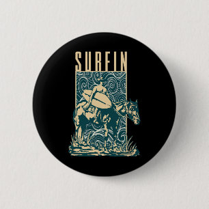 Badge Rond 5 Cm Cow-boy surfeur Cow-boy avec planche de surf Surfa