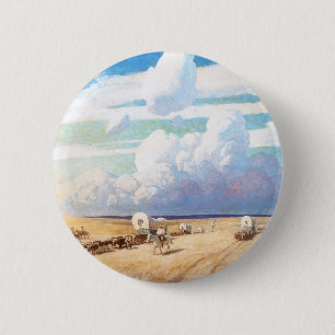 Badge Rond 5 Cm Cow-boys western vintage, chariots bâchés par Wyet