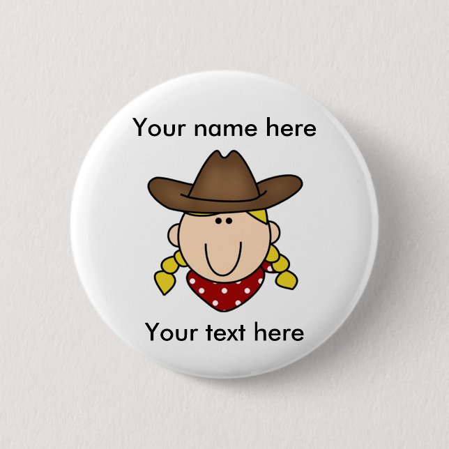 Badge Rond 5 Cm Cow-girl blonde faite sur commande (Devant)