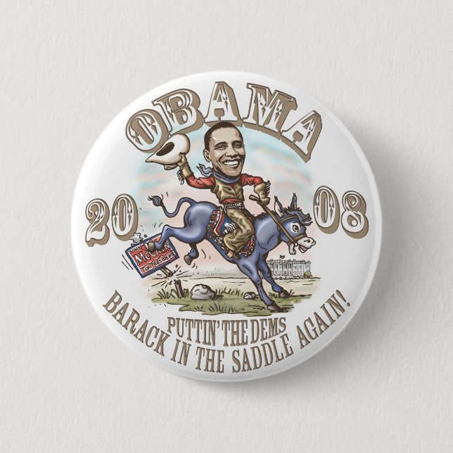 Badge Rond 5 Cm Cowboy 2008 d'Obama (Devant)