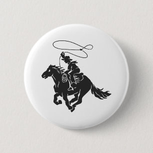 Badge Rond 5 Cm Cowboy à cheval bourré courant avec lasso