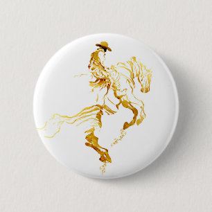 Badge Rond 5 Cm Cowboy Doré sur Cheval Cabré