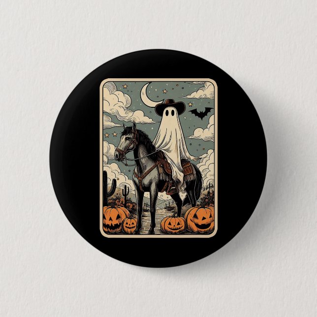 Badge Rond 5 Cm Cowboy Ghost Riding Horse Funny Tarot Card Hallowe (Devant)
