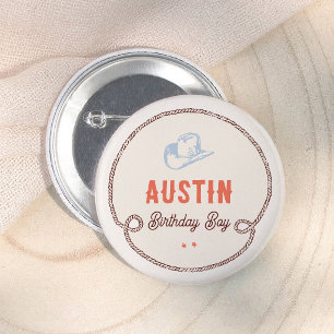 Badge Rond 5 Cm Cowboy Premier Rodéo Garçon 1er Anniversaire