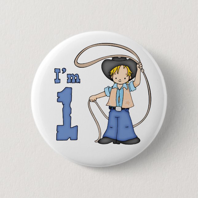 Badge Rond 5 Cm Cowboy Roper 1er Anniversaire Pinback Button (Devant)