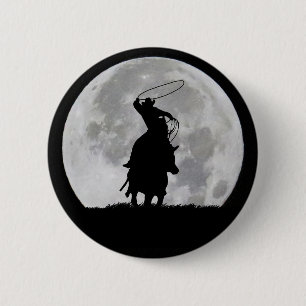 Badge Rond 5 Cm Cowboy Roping Steer in the Full Moonlight Surreal