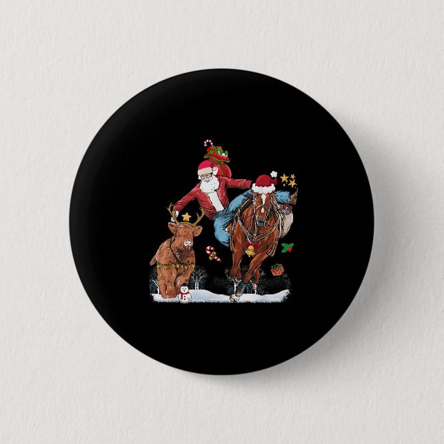 Badge Rond 5 Cm Cowboy Santa Bulldogging Western Cowboy Xmas Funny (Devant)