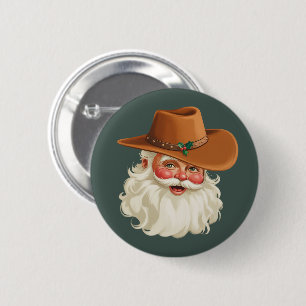 Badge Rond 5 Cm Cowboy Santa Vintage Drôle Rétro Western
