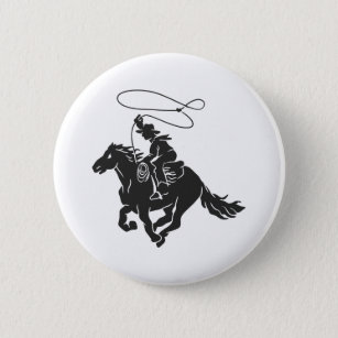 Badge Rond 5 Cm Cowboy sur buccking cheval courir avec lasso