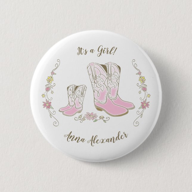 Badge Rond 5 Cm Cowgirl Baby shower Pays Western Rose Girl (Devant)