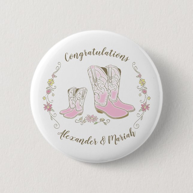 Badge Rond 5 Cm Cowgirl Pays Western Thème Pink Baby shower (Devant)