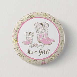 Badge Rond 5 Cm Cowgirl Pays Western Thème Pink Baby shower