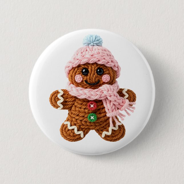 Badge Rond 5 Cm Cozy Knitted Gingerbread Winter Character (Devant)