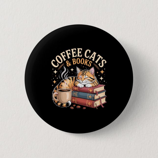 Badge Rond 5 Cm Cozy Reading Cat Coffee And Books Lover Artwork  (Devant)