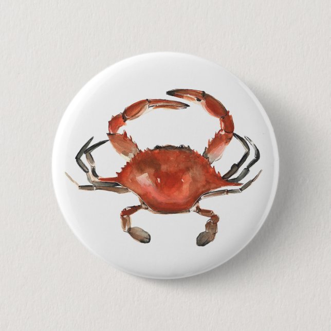 Badge Rond 5 Cm Crabe aquarelle - Rouge (Devant)