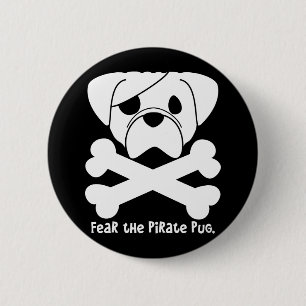 Badge Rond 5 Cm Craignez le carlin de pirate