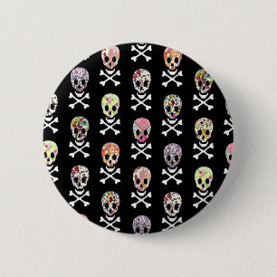 Badge Rond 5 Cm Crâne à calbones de la fête des morts mexicaine