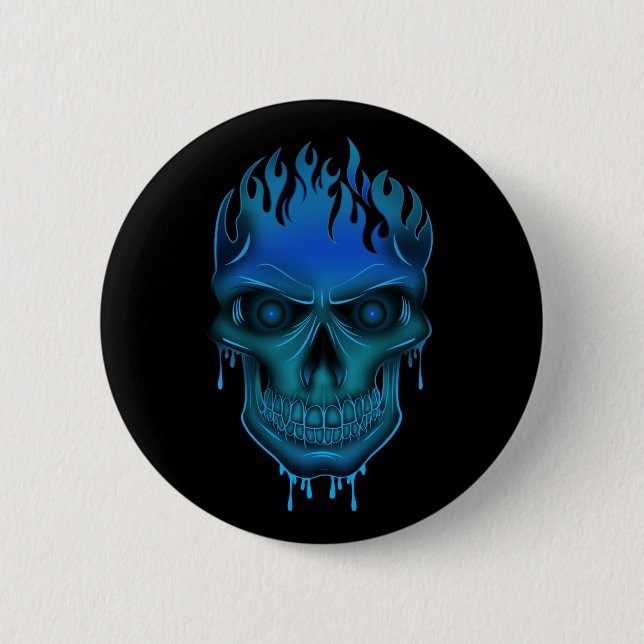 Badge Rond 5 Cm Crâne à flamme - bleu (Devant)