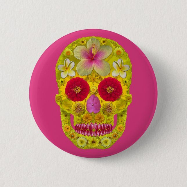 Badge Rond 5 Cm Crâne à fleurs 8 (Devant)