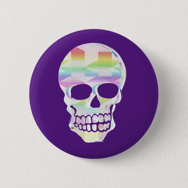 Badge Rond 5 Cm Crâne à rayures de couleur (Devant)