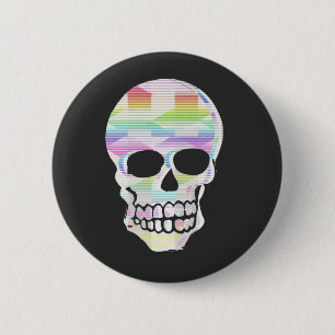 Badge Rond 5 Cm Crâne à rayures de couleur
