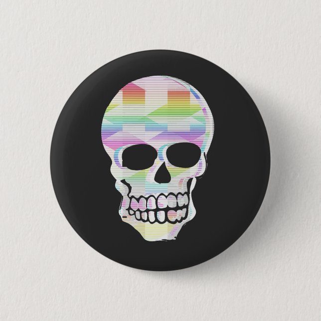 Badge Rond 5 Cm Crâne à rayures de couleur (Devant)