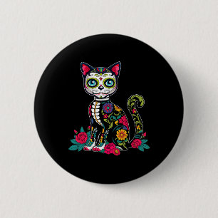 Badge Rond 5 Cm Crâne à sucre Chat Dia De Muertos Jour de la mort 