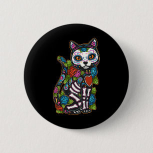 Badge Rond 5 Cm Crâne à sucre de chat Mexique Calavera Dia De Los
