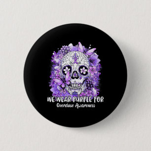 Badge Rond 5 Cm Crâne à sucre Nous Portons du pourpre pour la sens