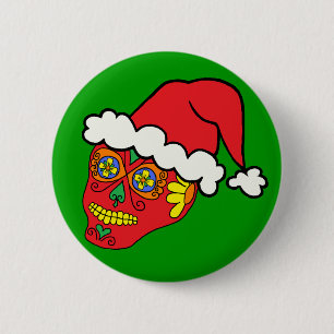 Badge Rond 5 Cm Crâne à sucre Père Noël