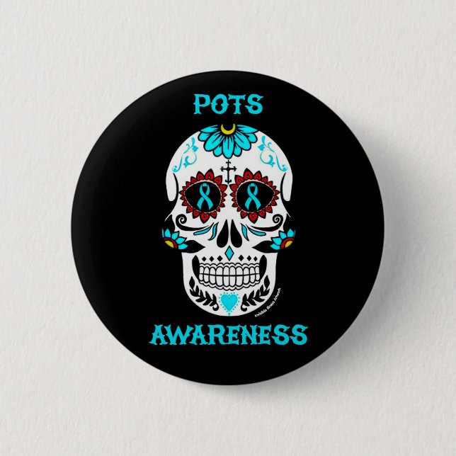 Badge Rond 5 Cm Crâne à sucre/sensibilisation...POTS (Devant)