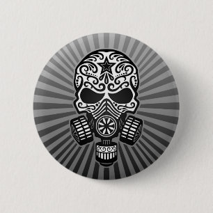 Badge Rond 5 Cm Crâne apocalyptique de sucre de courrier, gris