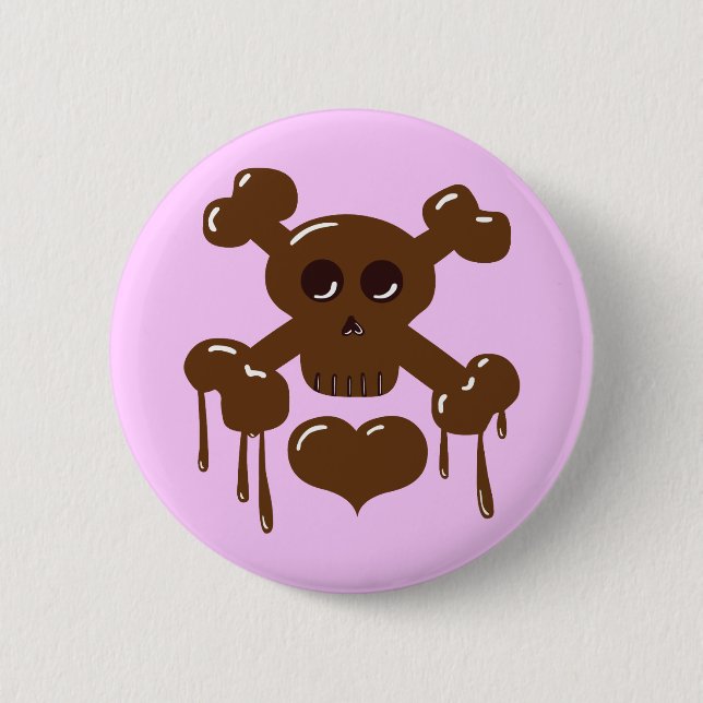 Badge Rond 5 Cm Crâne au chocolat et os croisés (Devant)