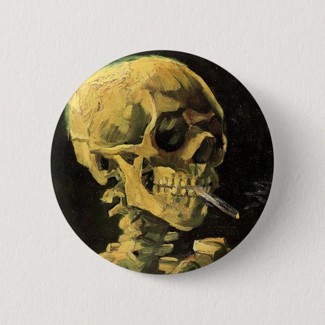 Badge Rond 5 Cm Crâne avec cigarette brûlante par Vincent van Gogh (Devant)