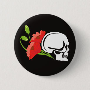 Badge Rond 5 Cm Crâne avec des pavots