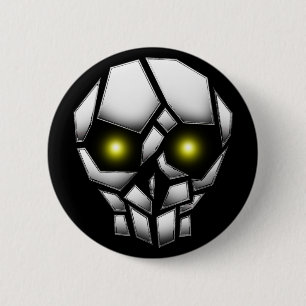 Badge Rond 5 Cm Crâne chromé avec yeux brillants