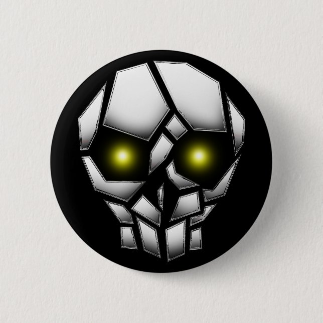 Badge Rond 5 Cm Crâne chromé avec yeux brillants (Devant)