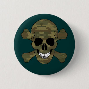 Badge Rond 5 Cm Crâne de camouflage et bouton d'os croisés
