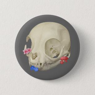 Badge Rond 5 Cm Crâne de chat avec Flore