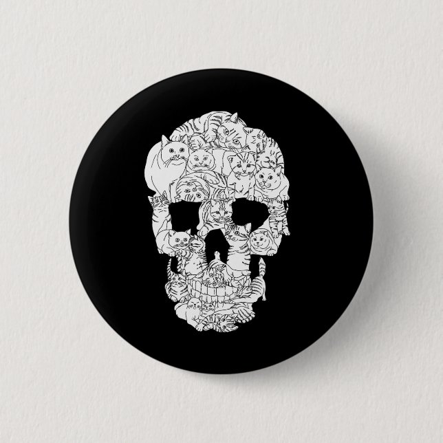 Badge Rond 5 Cm Crâne de chat Kitty Skeleton Halloween Goth Punk E (Devant)