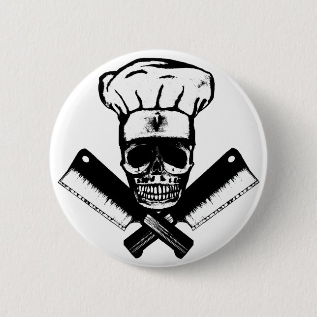 Badge Rond 5 Cm Crâne de chef (B&W) (Devant)