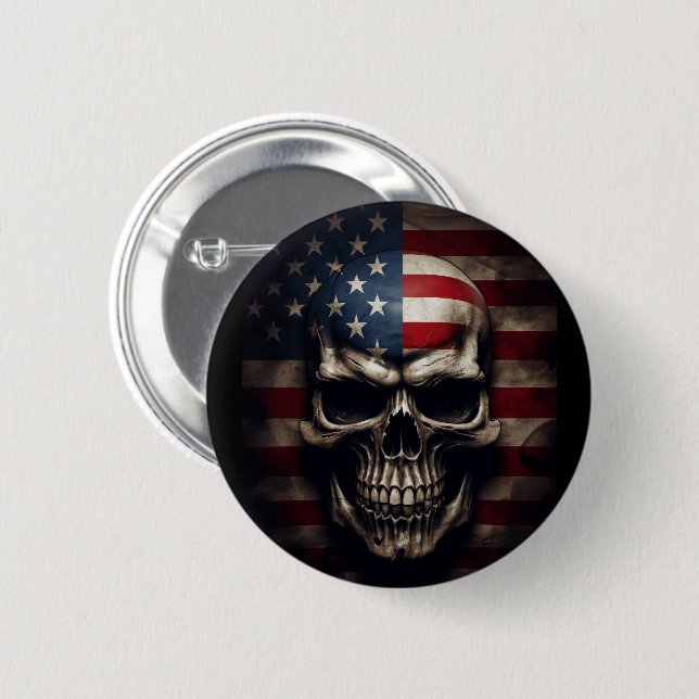 Badge Rond 5 Cm Crâne de drapeau américain  (Devant & derrière)