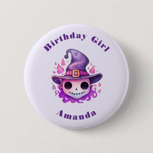 Badge Rond 5 Cm Crâne de fille d'anniversaire dans un chapeau de s