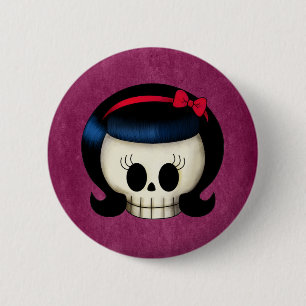 Badge Rond 5 Cm Crâne de fille de rockabilly