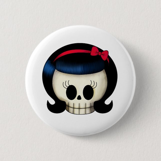 Badge Rond 5 Cm Crâne de fille de rockabilly (Devant)