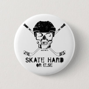 Badge Rond 5 Cm Crâne de hockey et bâtons de hockey croisés