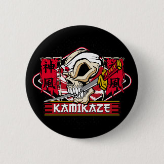 Badge Rond 5 Cm Crâne de kamikaze avec l'épée japonaise