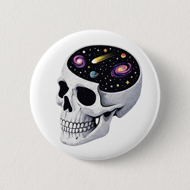 Badge Rond 5 Cm Crâne de l'espace (Devant)